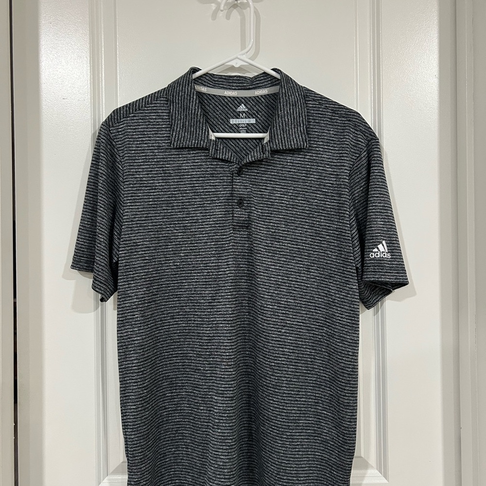 Adidas Men's Dark Gray Striped Polo Shirt